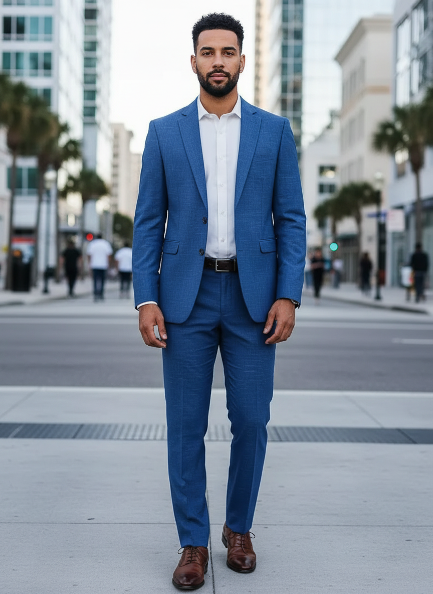 Men’s Linen-Blend Two-Piece Suit – Slim Blazer & Trousers for Business or Weddings