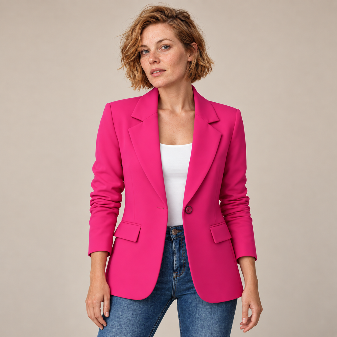 Damesblazer met reverskraag en één knoop
