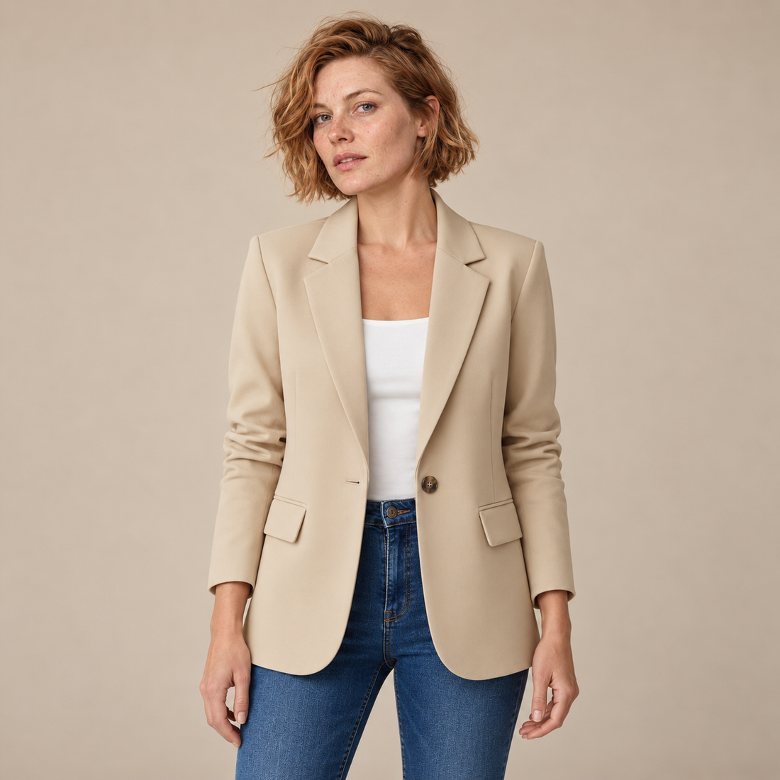 Damesblazer met reverskraag en één knoop