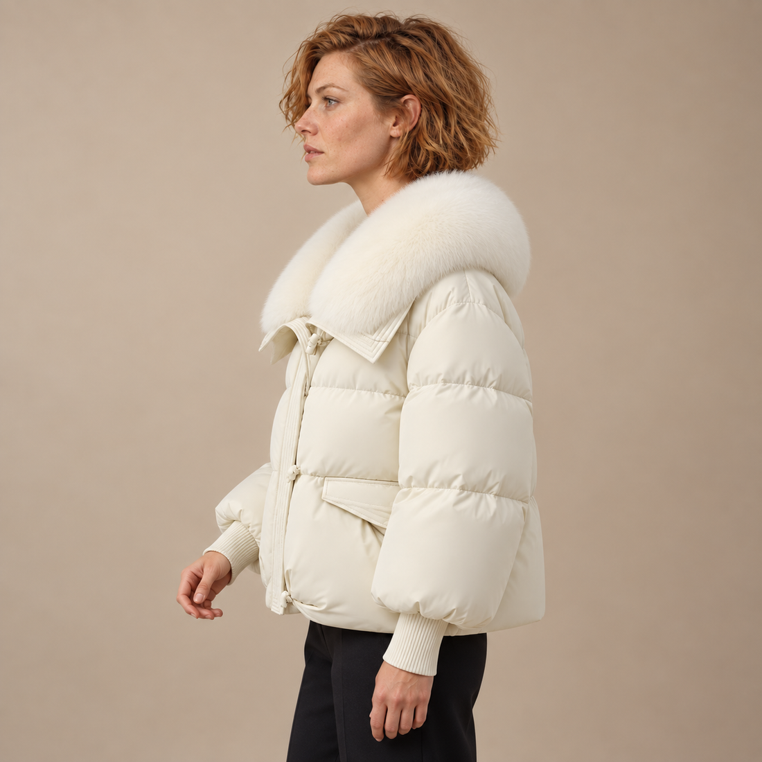 Gewatteerde pufferjas voor dames met kraag van imitatiebont