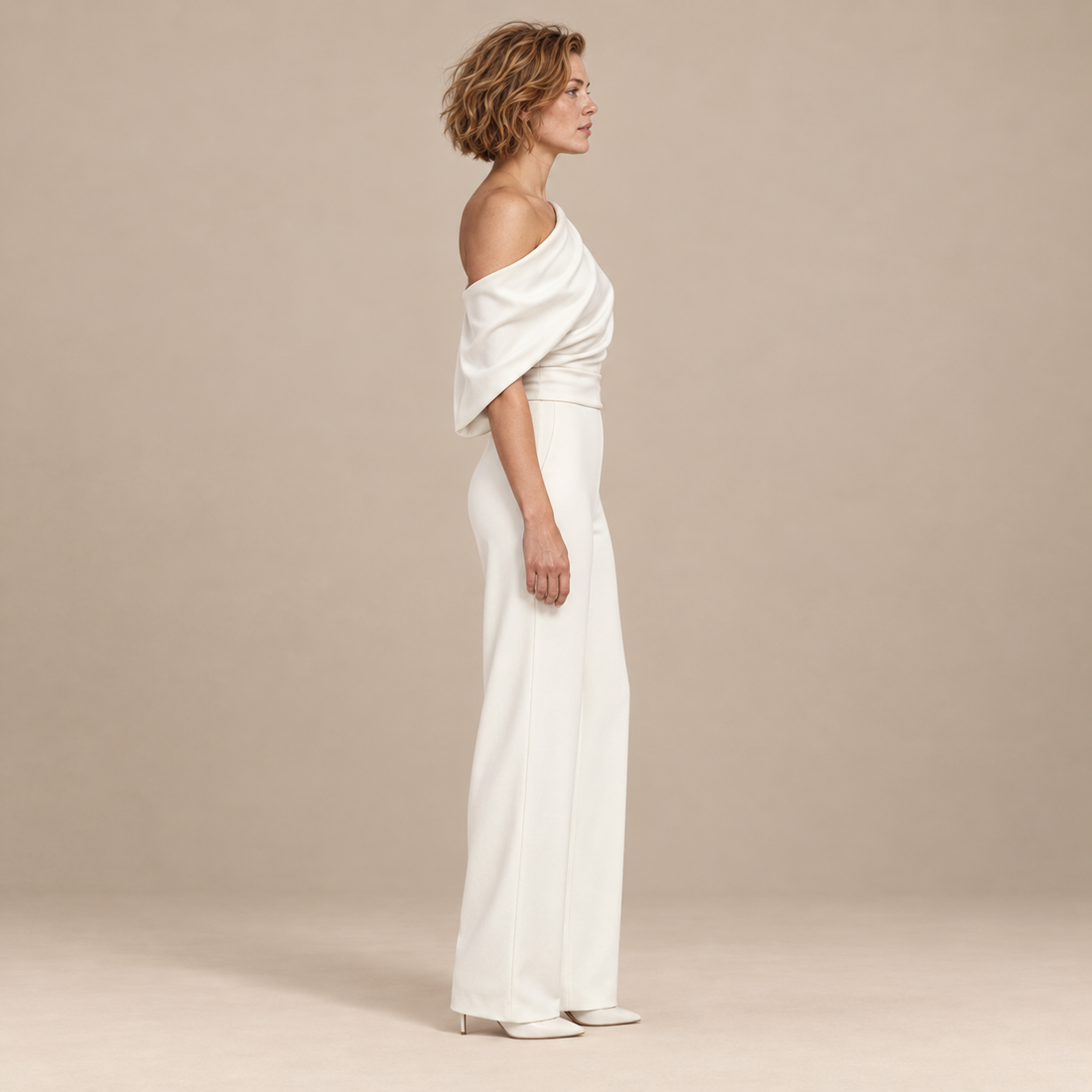 Jumpsuit voor dames met asymmetrische halslijn en lange mouwen