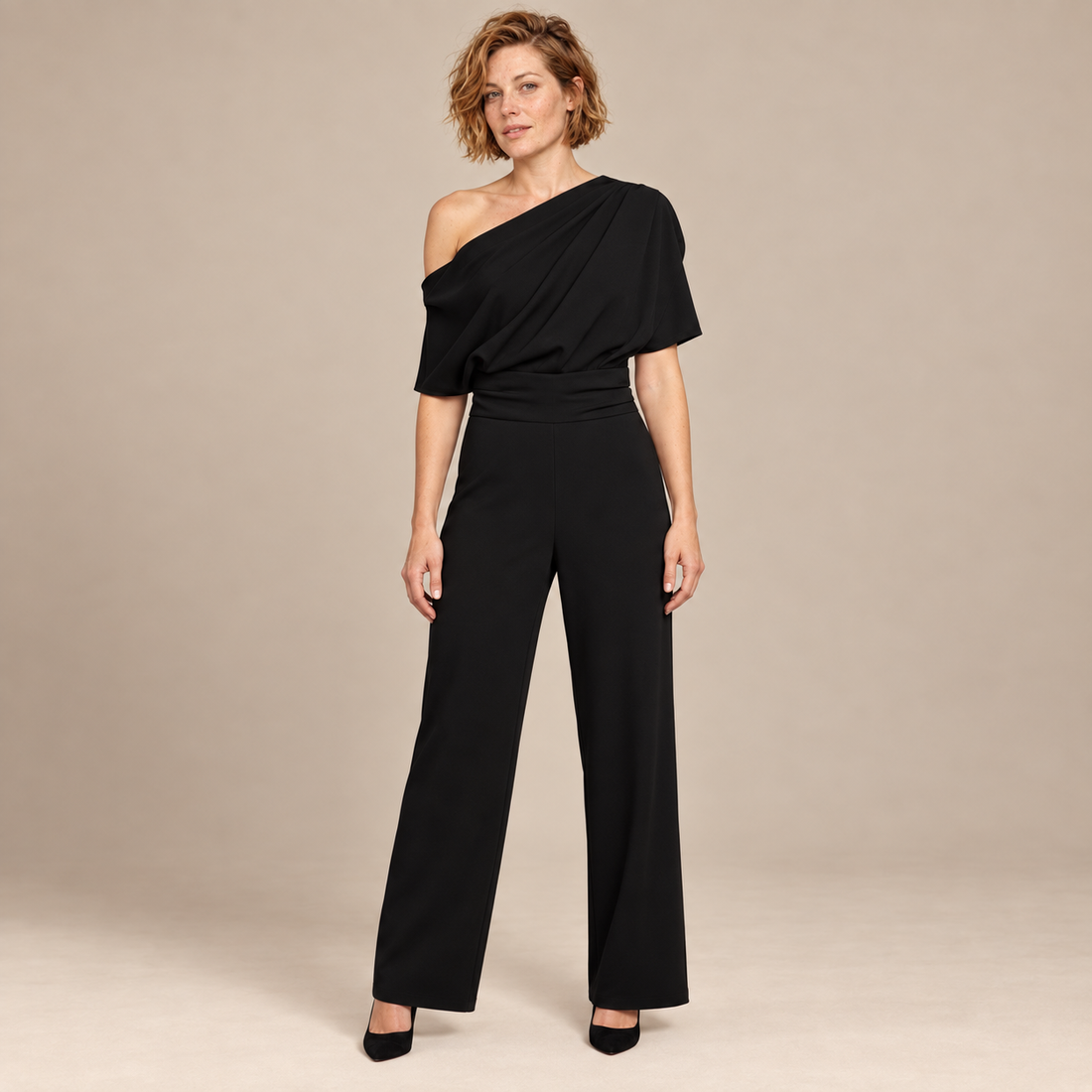 Jumpsuit voor dames met asymmetrische halslijn en lange mouwen