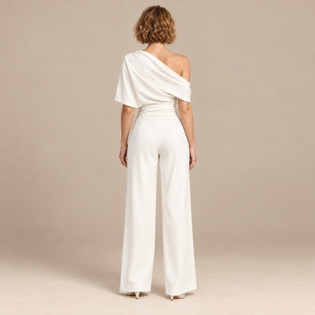 Jumpsuit voor dames met asymmetrische halslijn en lange mouwen