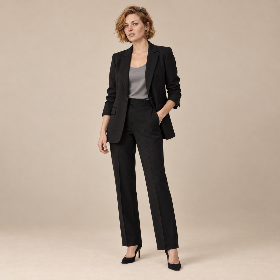 Blazerset voor dames met strakke snit en rechte broek