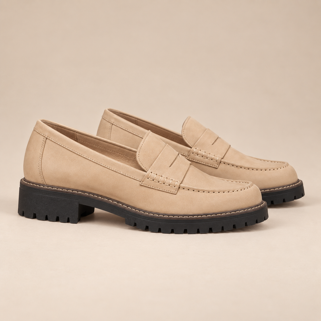 Leren loafers voor dames met grove profielzool voor elke dag