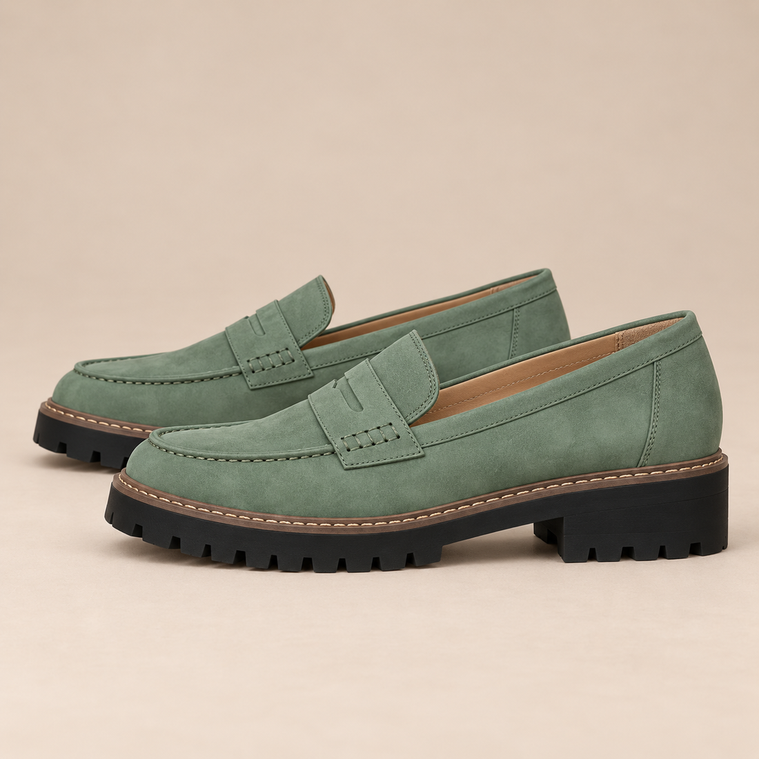 Leren loafers voor dames met grove profielzool voor elke dag