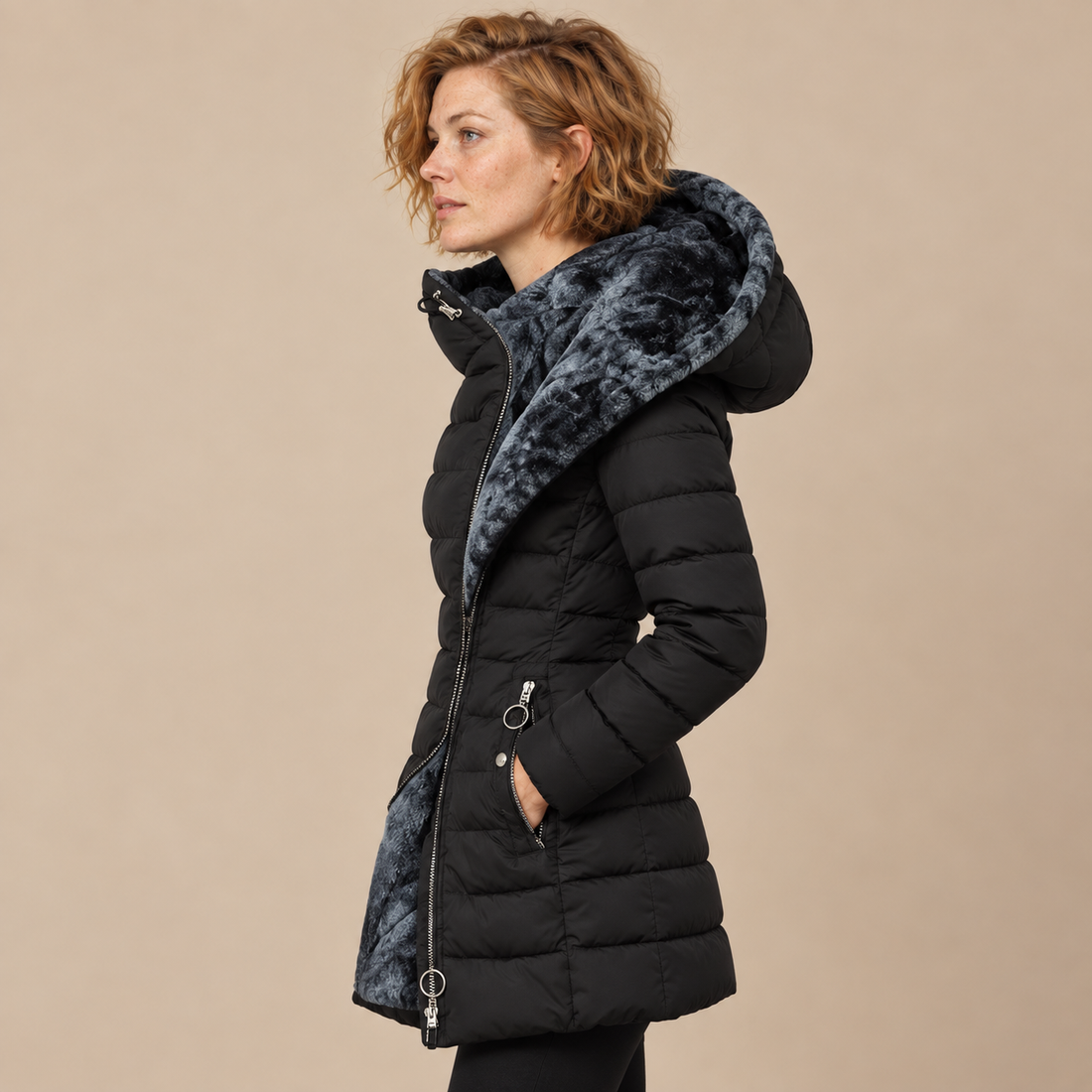 Gewatteerde pufferjas voor dames met oversized capuchon