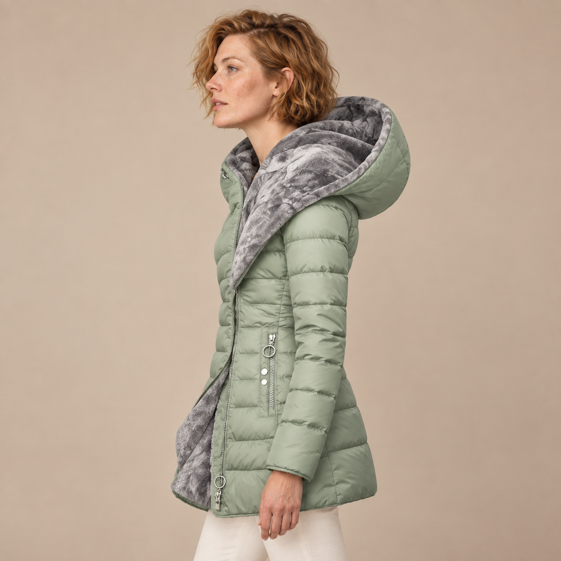 Gewatteerde pufferjas voor dames met oversized capuchon