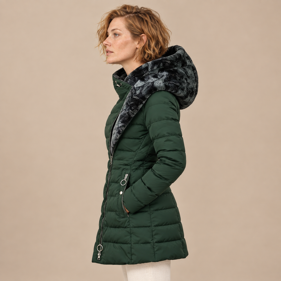 Gewatteerde pufferjas voor dames met oversized capuchon