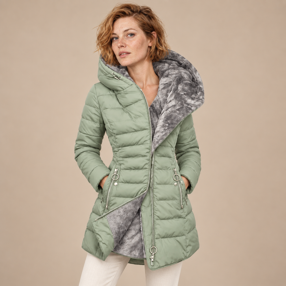 Gewatteerde pufferjas voor dames met oversized capuchon