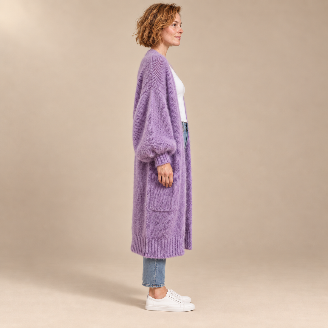 Oversized open vest voor dames met ballonmouwen