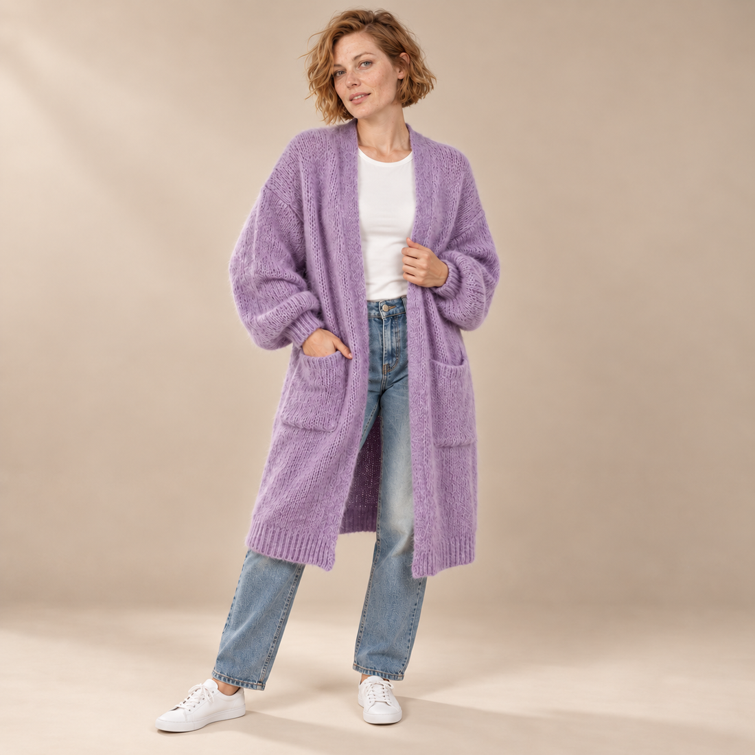Oversized open vest voor dames met ballonmouwen