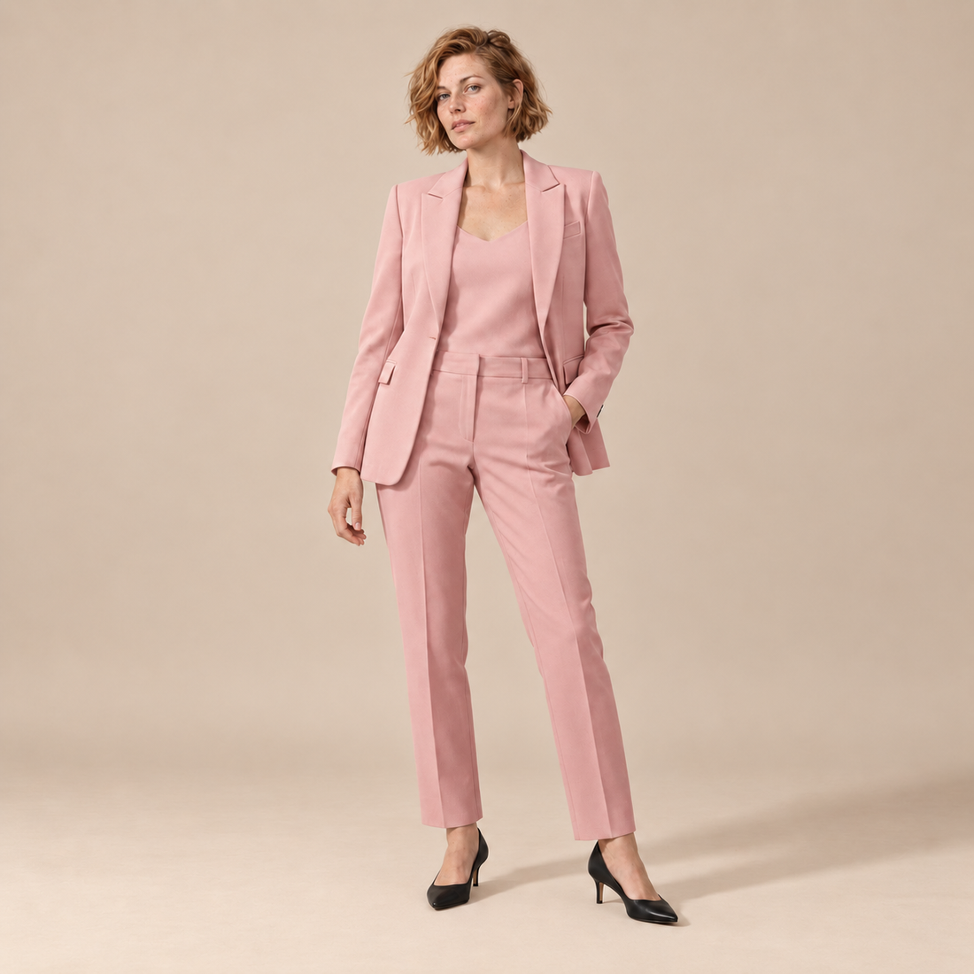 Blazer- en broekset voor dames met reverskraag en rechte pijpen
