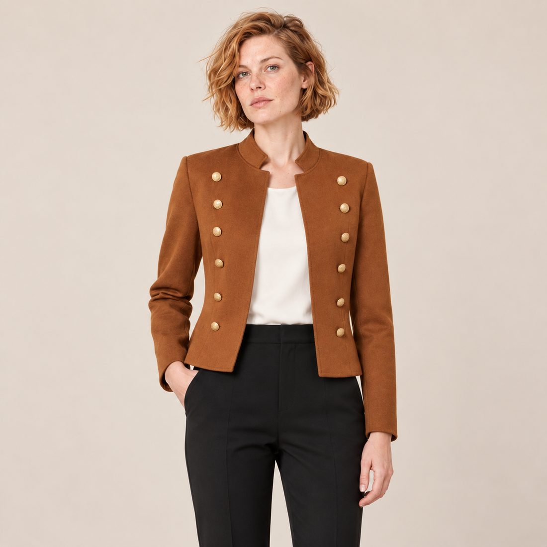 Damesblazer met opstaande kraag en knoopdetails