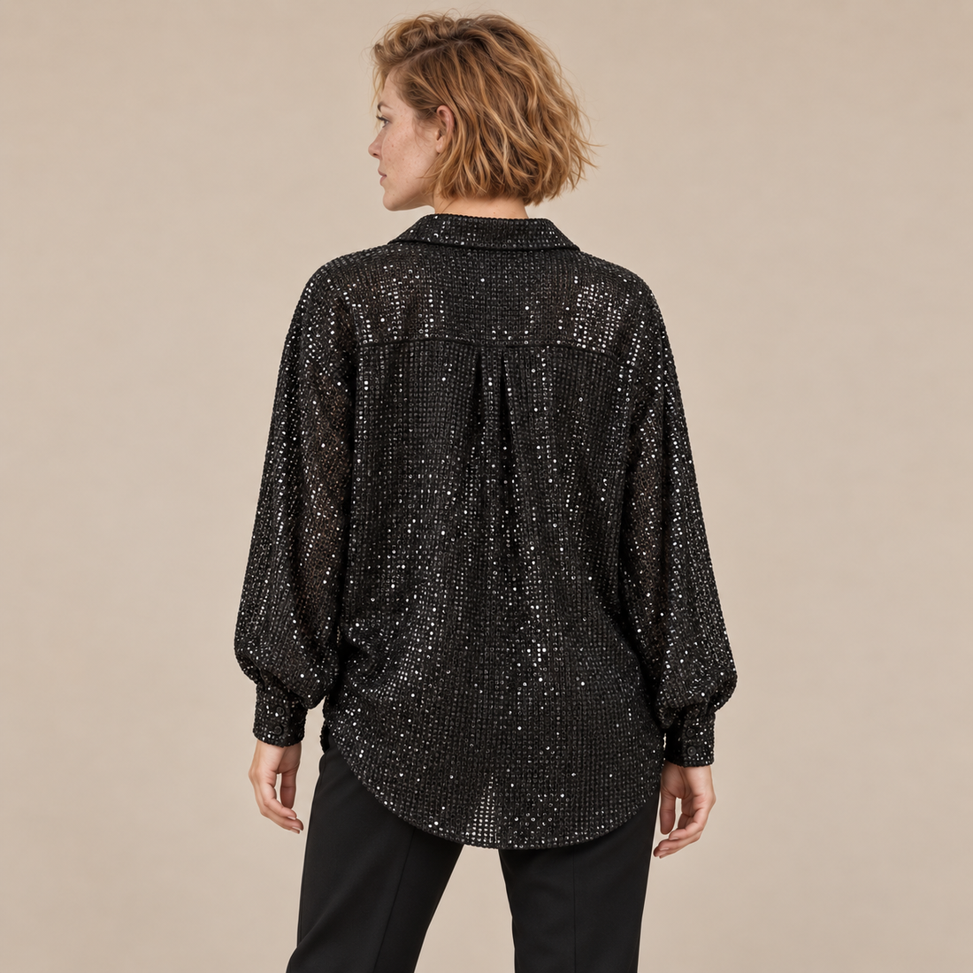Oversized blouse voor dames met lange mouwen en glinsterend design