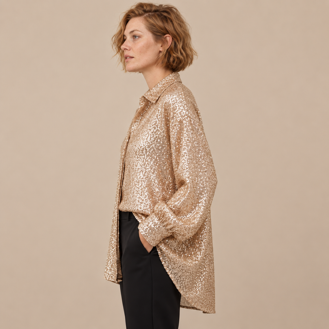 Oversized blouse voor dames met lange mouwen en glinsterend design