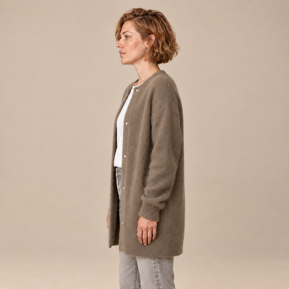 Damesvest met knoopsluiting en geribde boorden