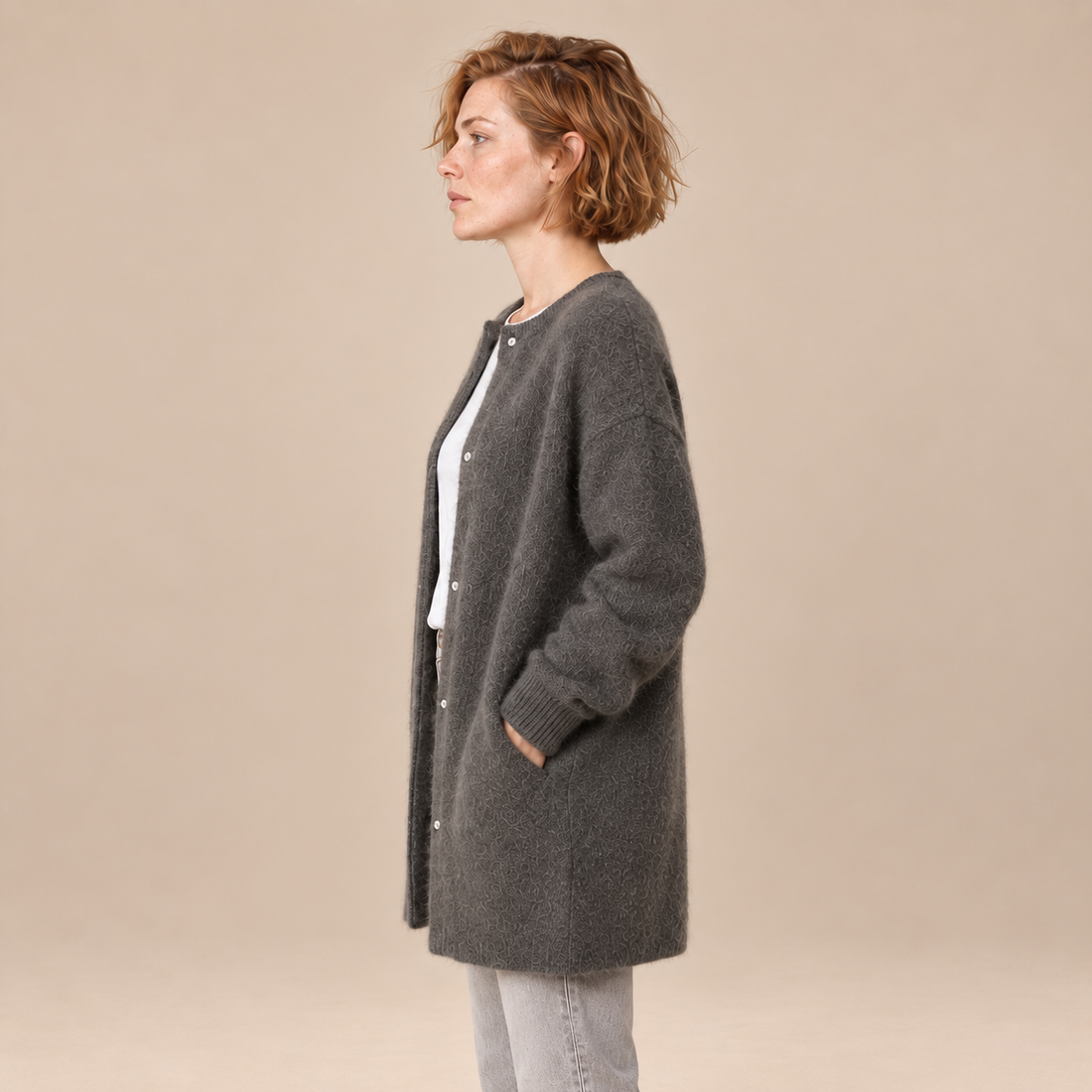 Damesvest met knoopsluiting en geribde boorden