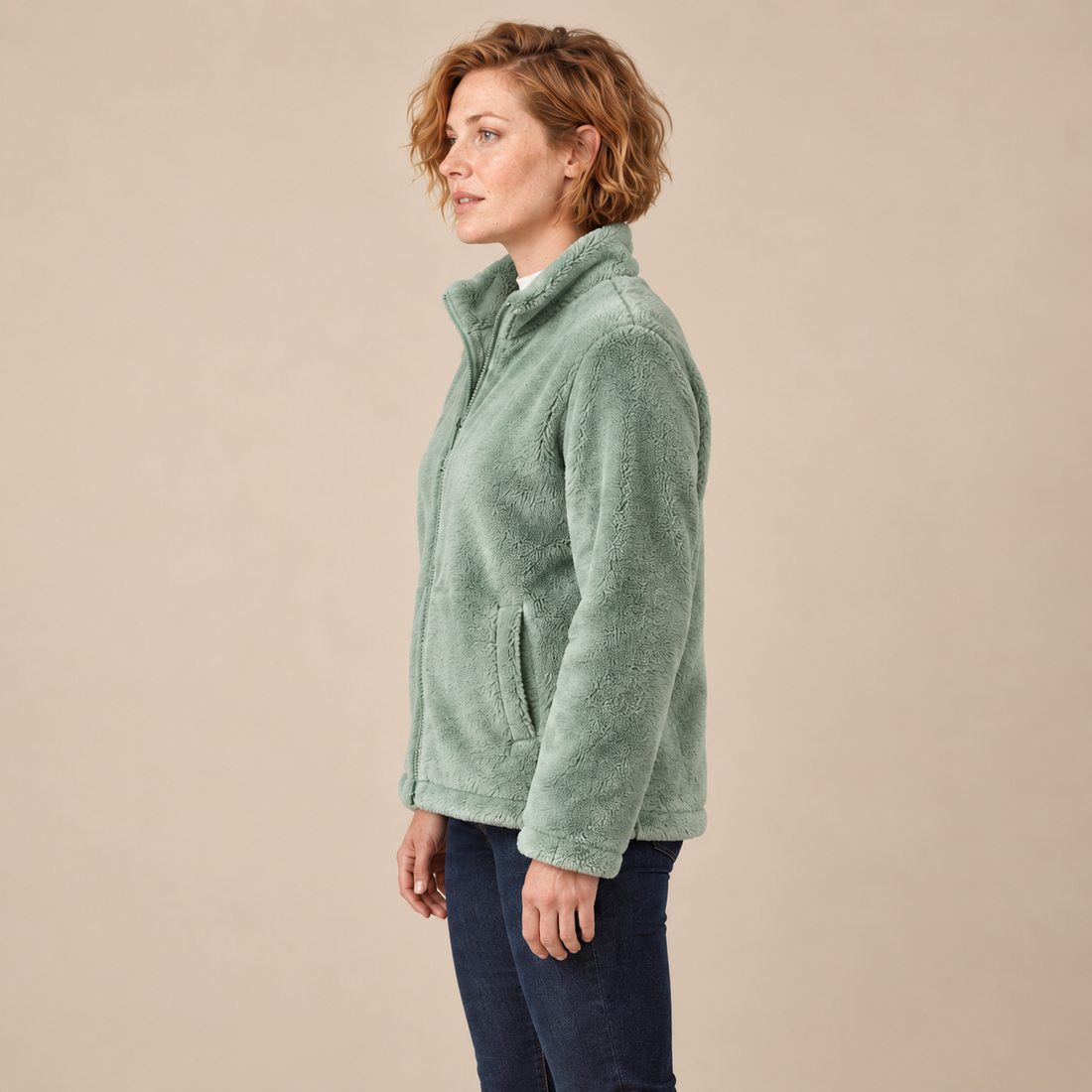 Fleecejack voor dames met opstaande kraag en rits