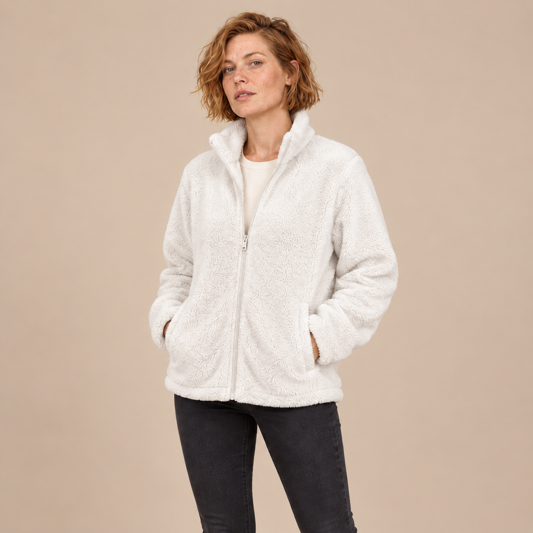 Fleecejack voor dames met opstaande kraag en rits