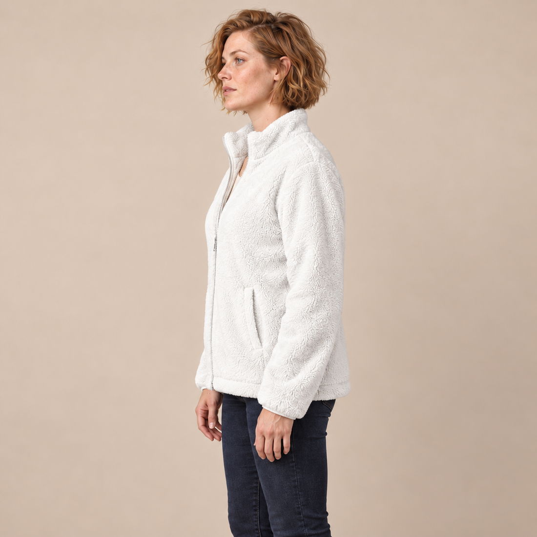 Fleecejack voor dames met opstaande kraag en rits