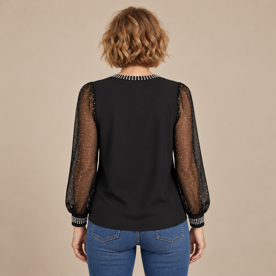 Paillettentop voor dames met ronde hals en lange mouwen