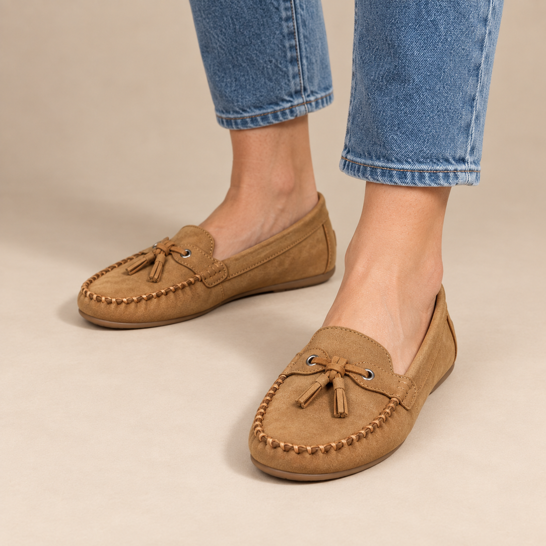 Leren loafers voor dames met mocassinstiksels voor dagelijks gebruik