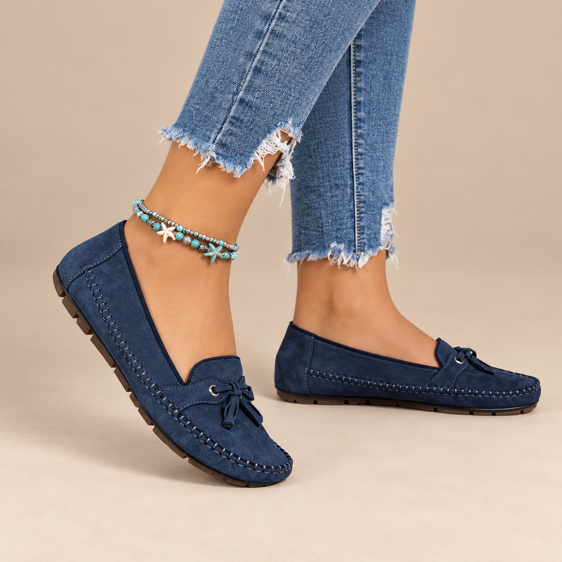 Leren loafers voor dames met mocassinstiksels voor dagelijks gebruik