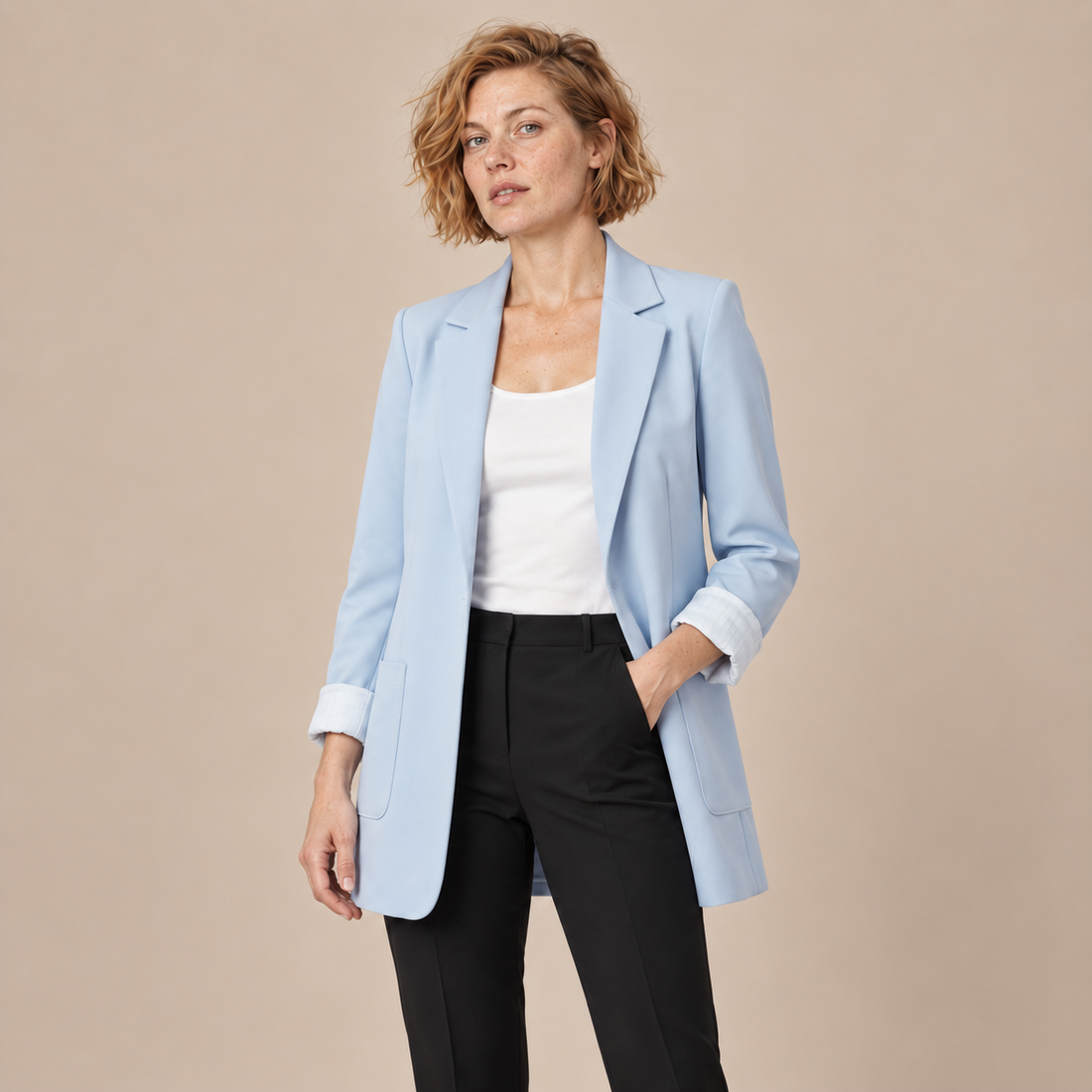 Open damesblazer met gestructureerde revers