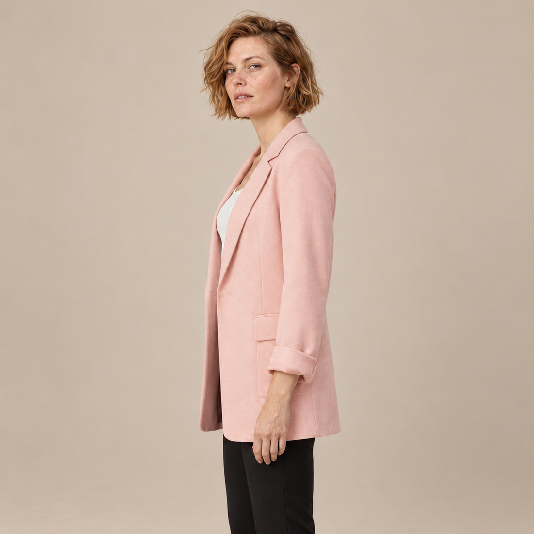 Open damesblazer met gestructureerde revers
