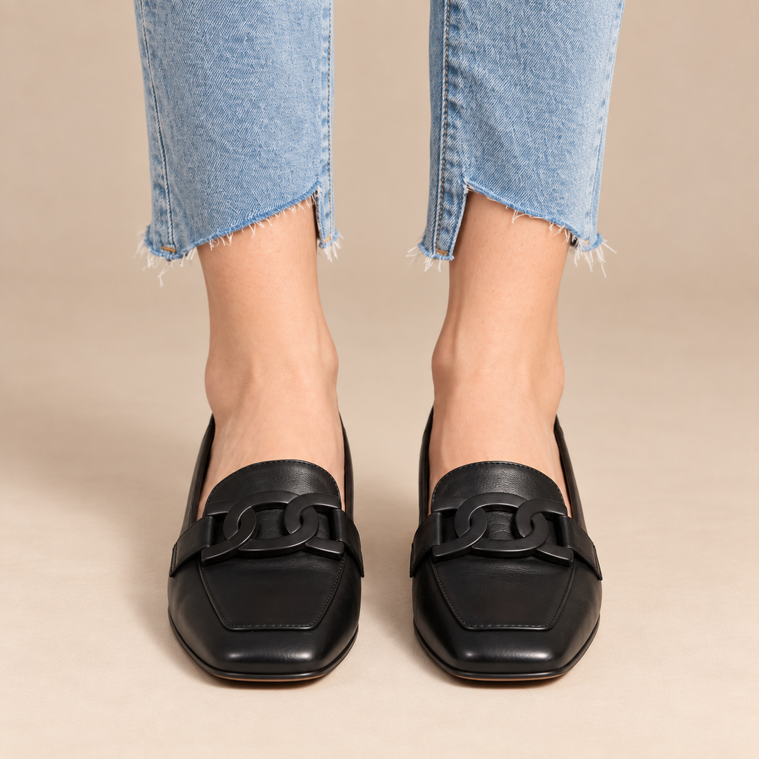 Orthopedische leren loafers voor dames met vierkante neus voor dagelijks gebruik