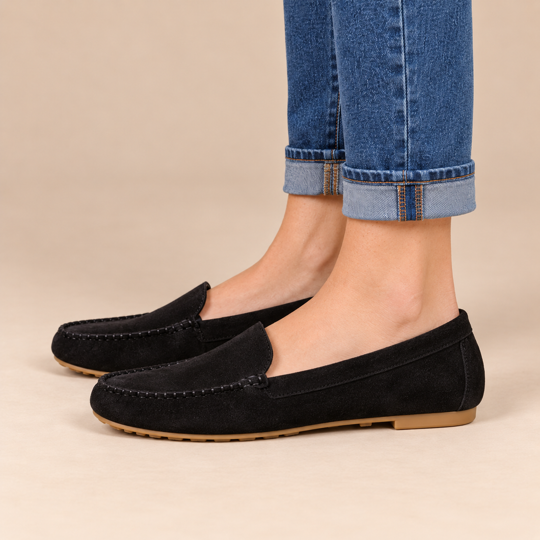 Leren damesloafers met platte zool voor dagelijks gebruik