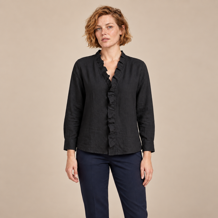 Damesblouse met ruches bij de hals en lange mouwen