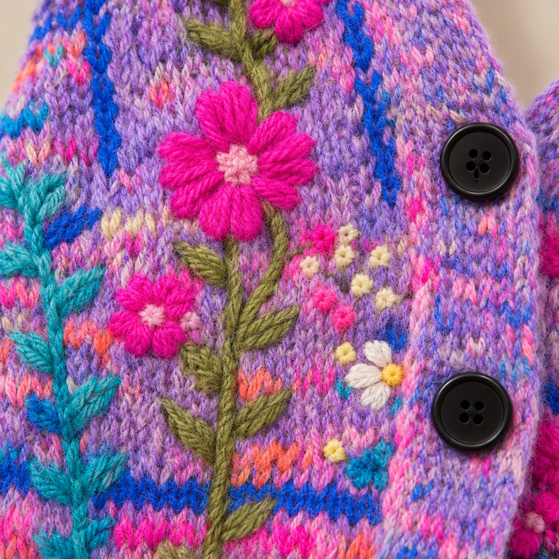 Gebreid damesvest met bloemenborduursel en knoopsluiting