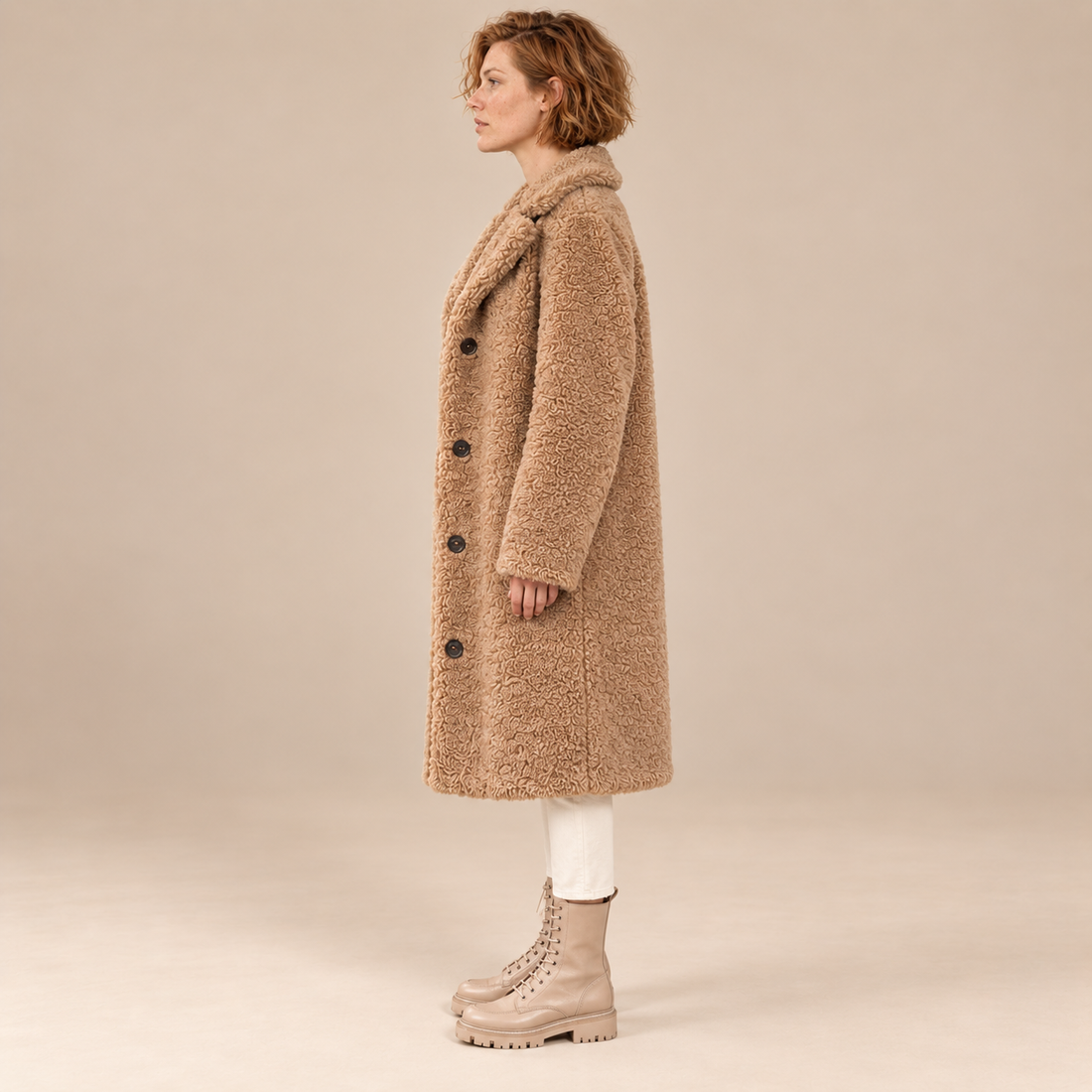 Lange teddyjas voor dames met revers