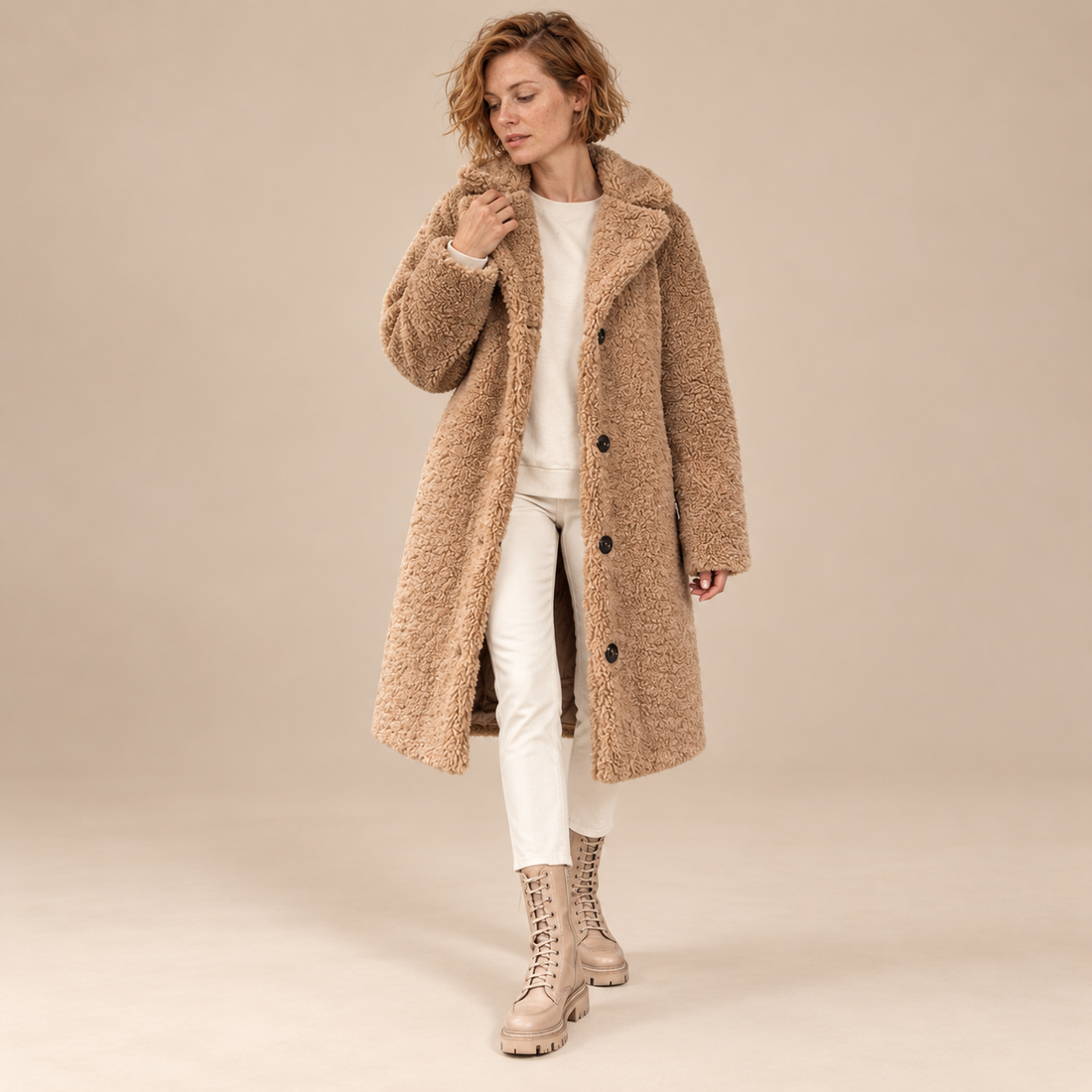 Lange teddyjas voor dames met revers
