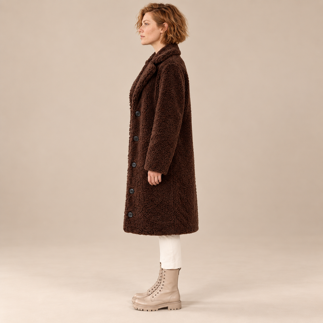 Lange teddyjas voor dames met revers