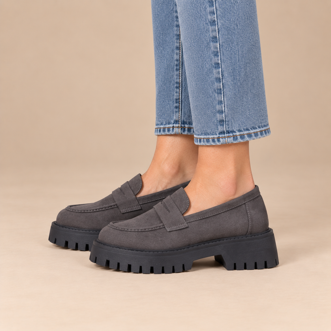 Plateauloafers voor dames met grove zool en instapmodel