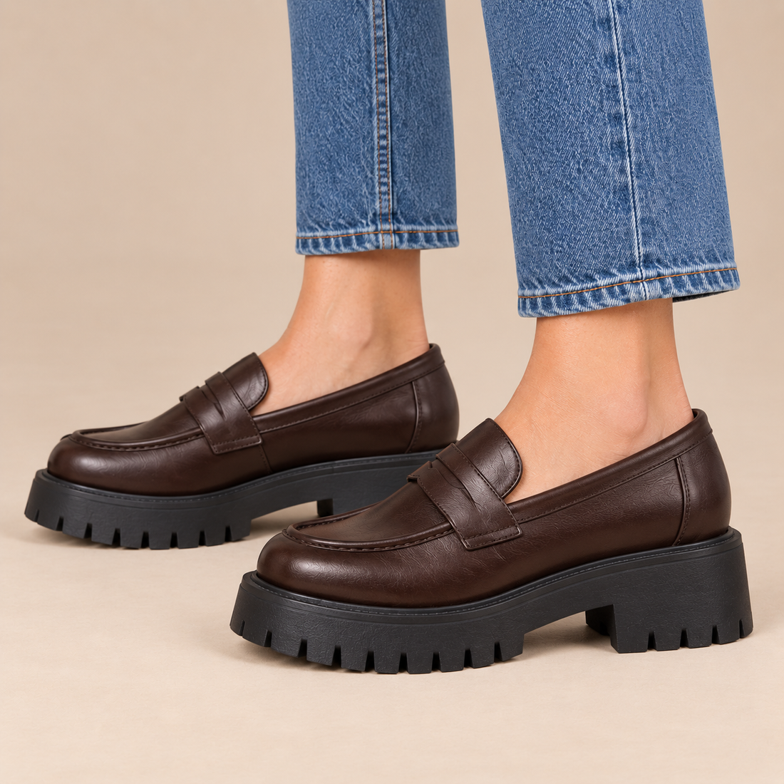 Plateauloafers voor dames met grove zool en instapmodel