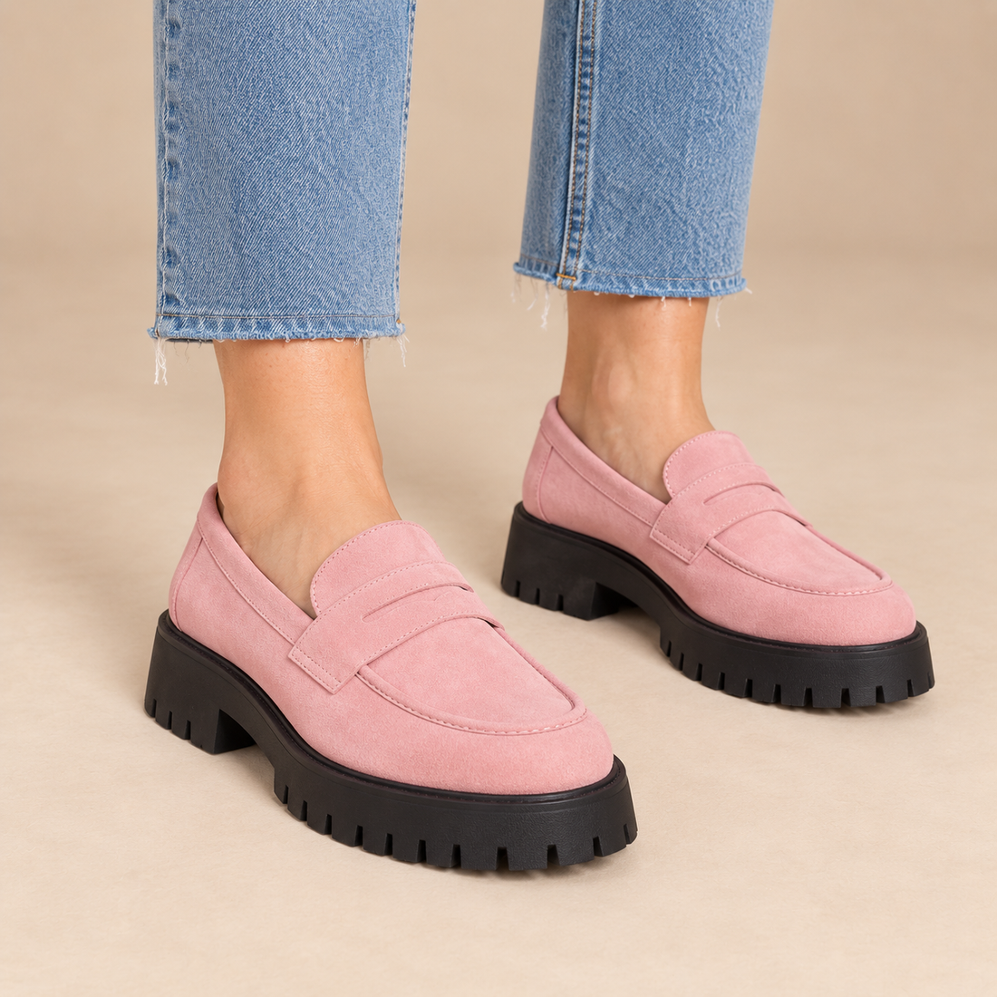 Plateauloafers voor dames met grove zool en instapmodel