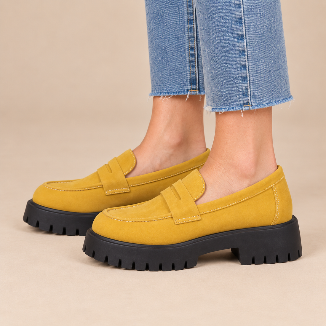 Plateauloafers voor dames met grove zool en instapmodel