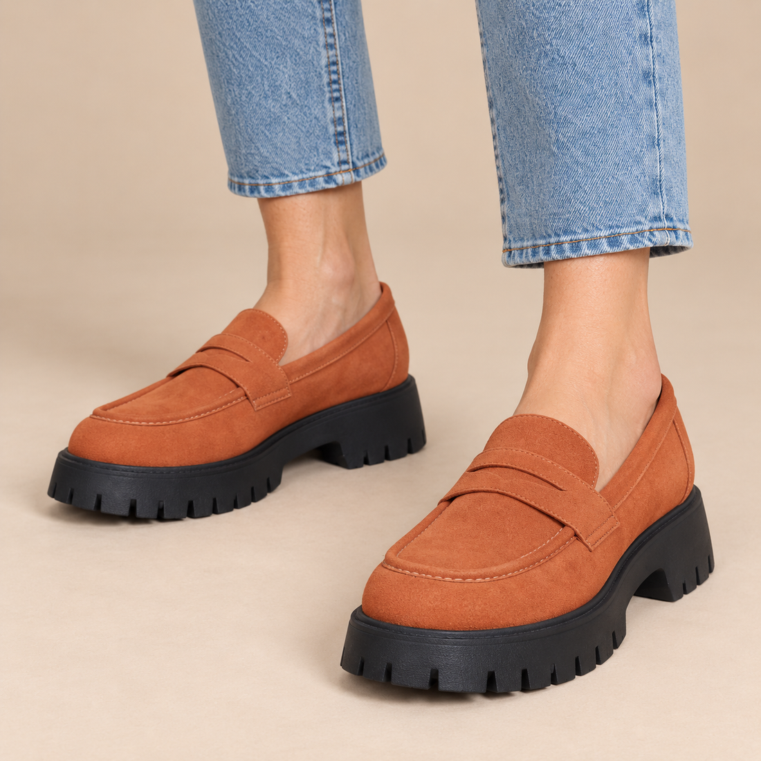 Plateauloafers voor dames met grove zool en instapmodel