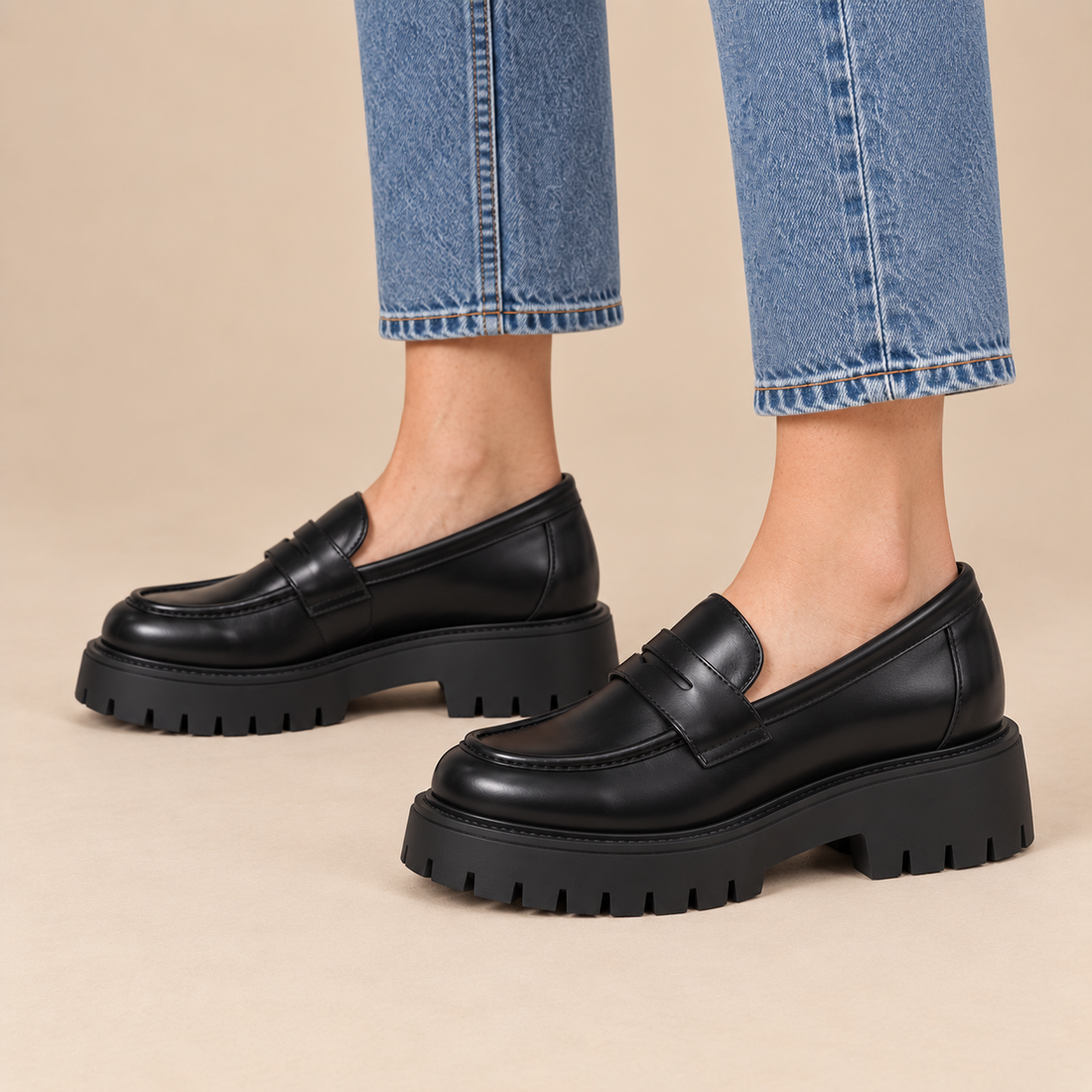 Plateauloafers voor dames met grove zool en instapmodel