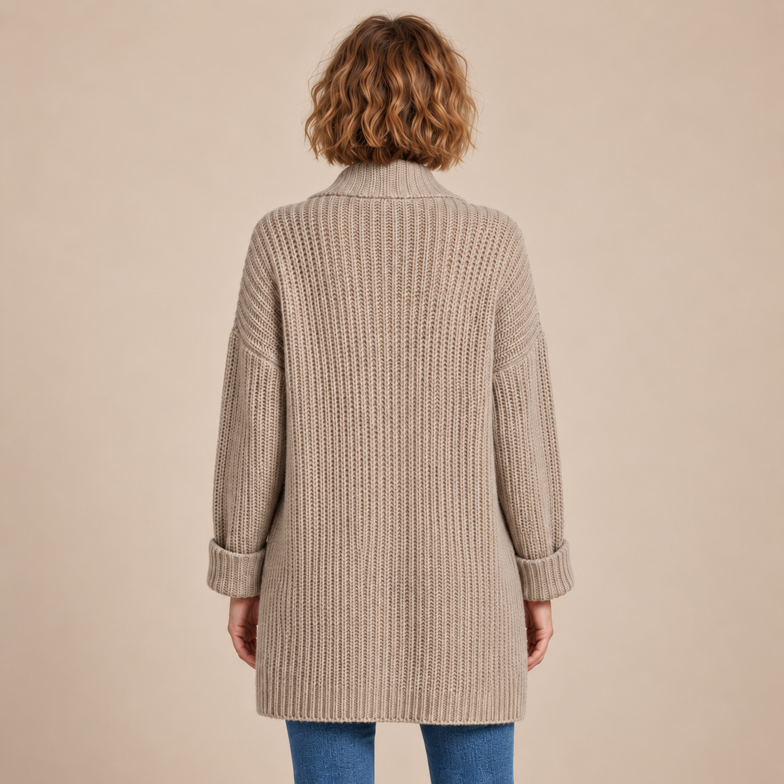 Damesvest met V-hals en ribstructuur