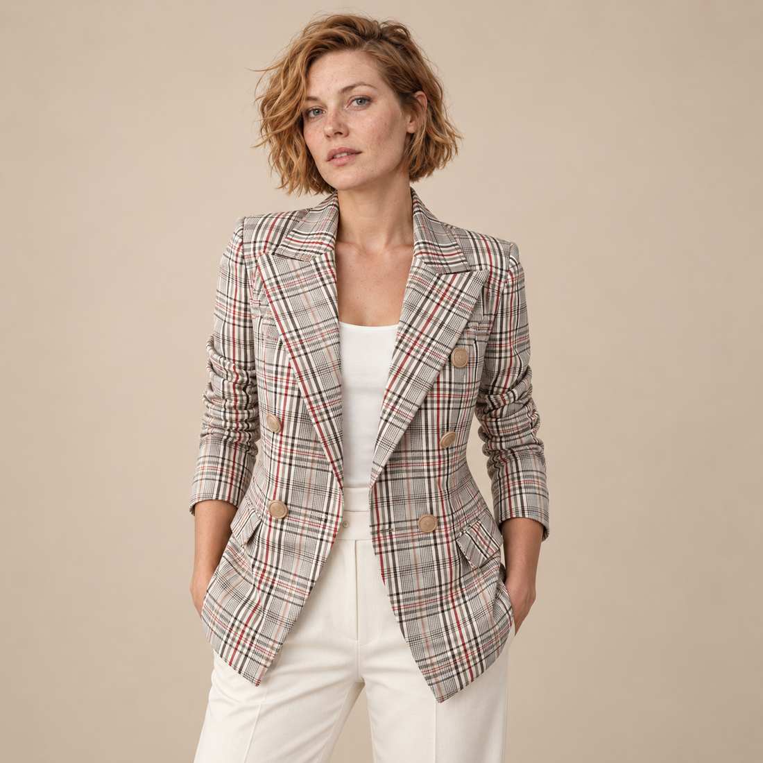 Damesblazer met revers en gestructureerd oppervlak
