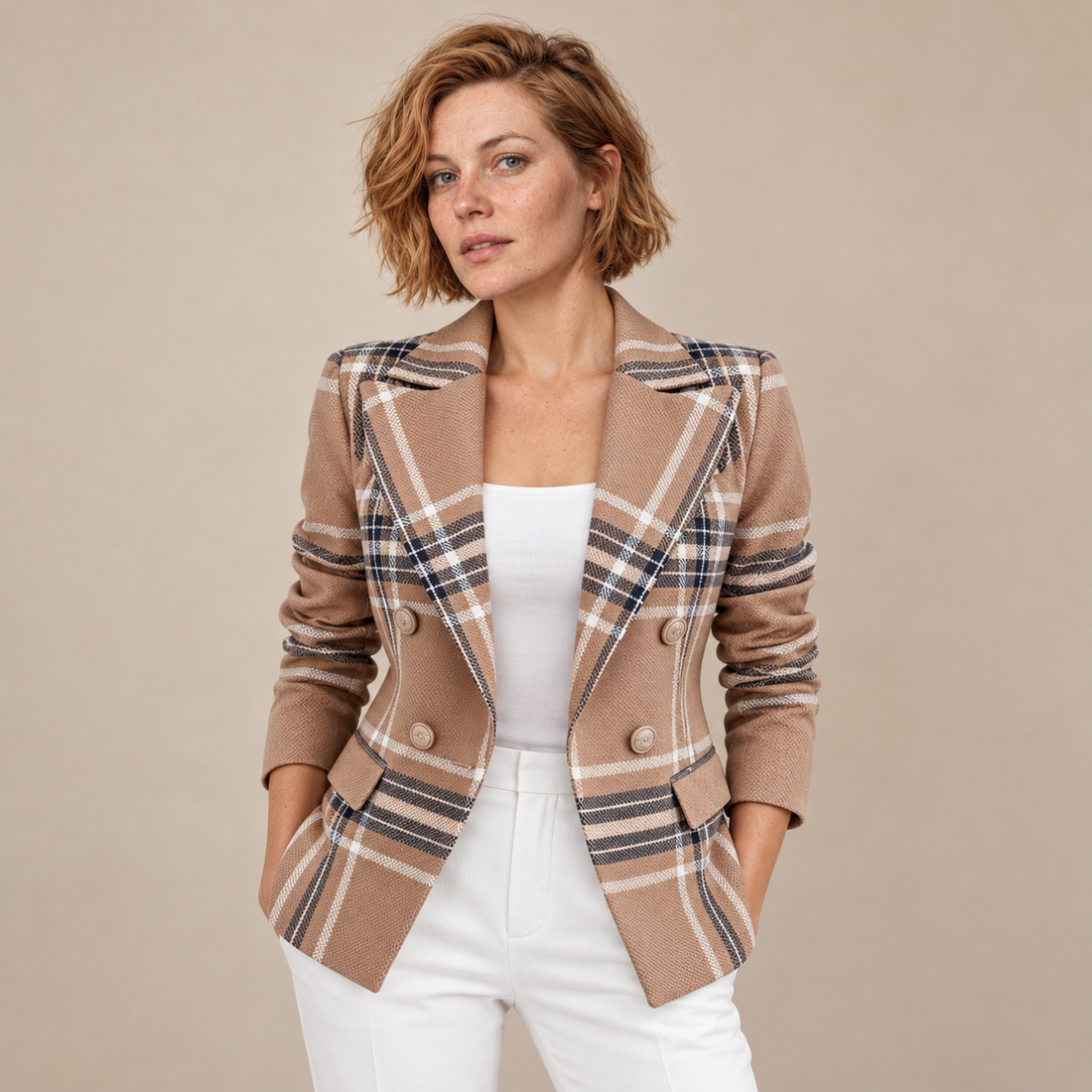 Damesblazer met revers en gestructureerd oppervlak