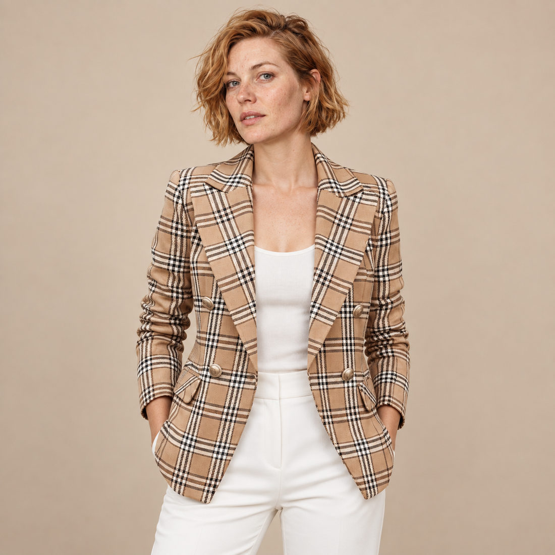 Damesblazer met revers en gestructureerd oppervlak
