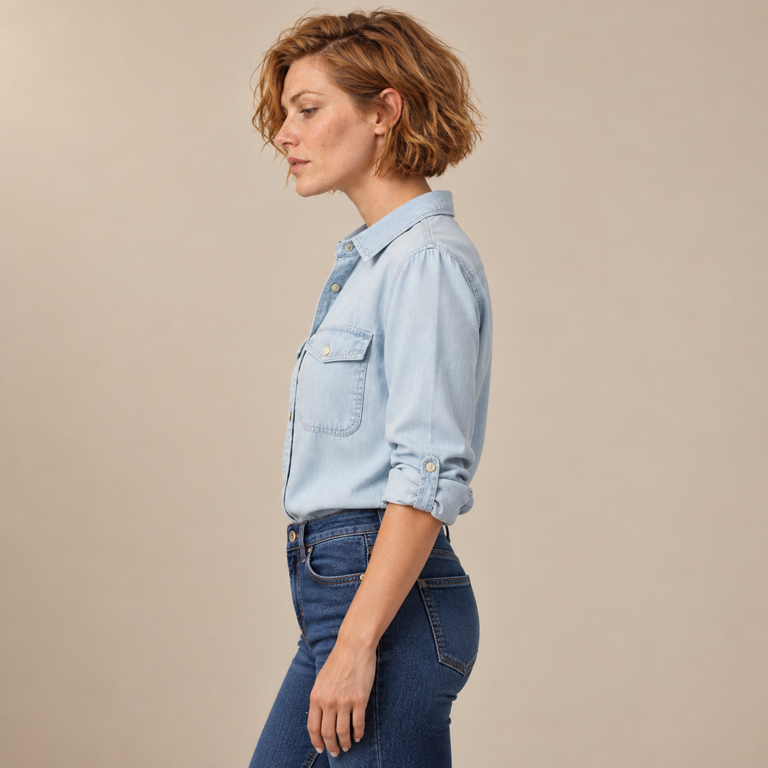 Spijkerblouse voor dames met knoopsluiting en lange mouwen