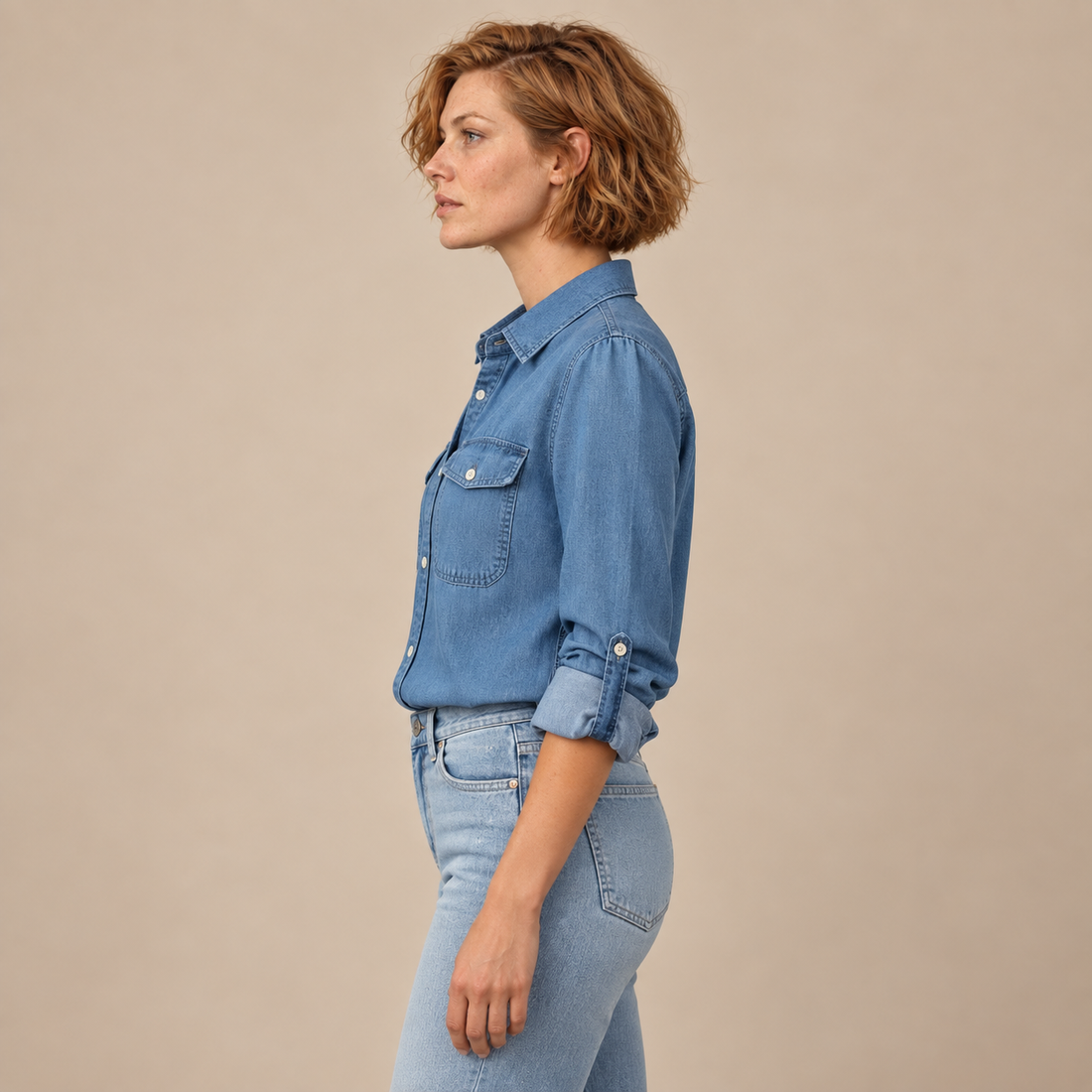 Spijkerblouse voor dames met knoopsluiting en lange mouwen