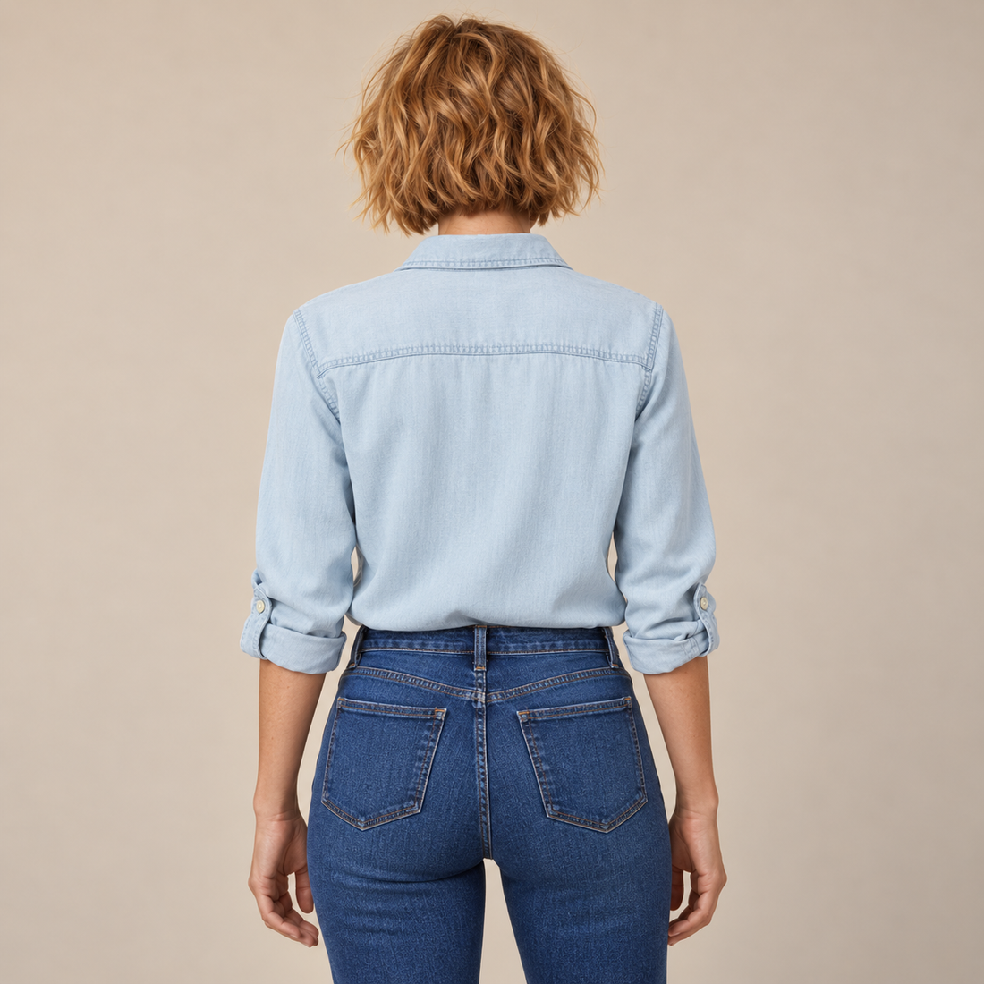 Spijkerblouse voor dames met knoopsluiting en lange mouwen